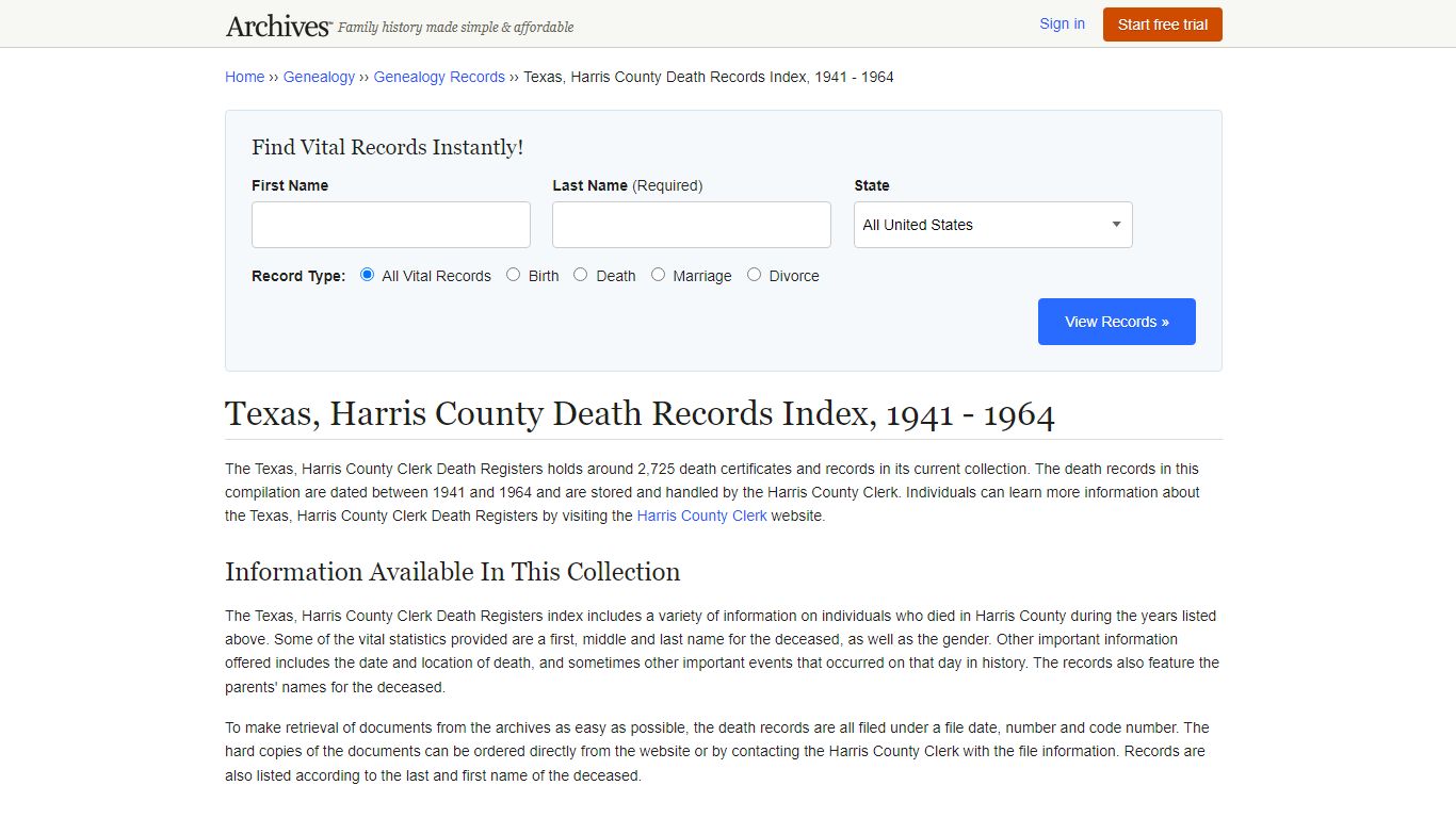 Texas, Harris County Death Records | Search Collections ...